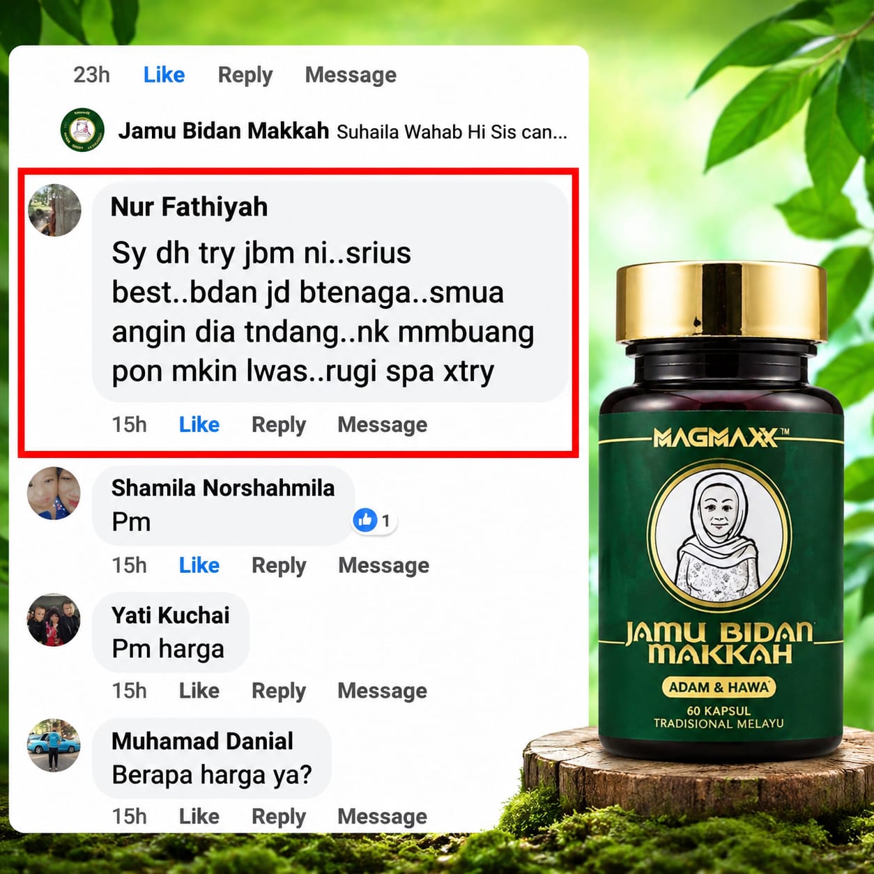 Testimoni FB - Badan jadi bertenaga, angin ditendang keluar