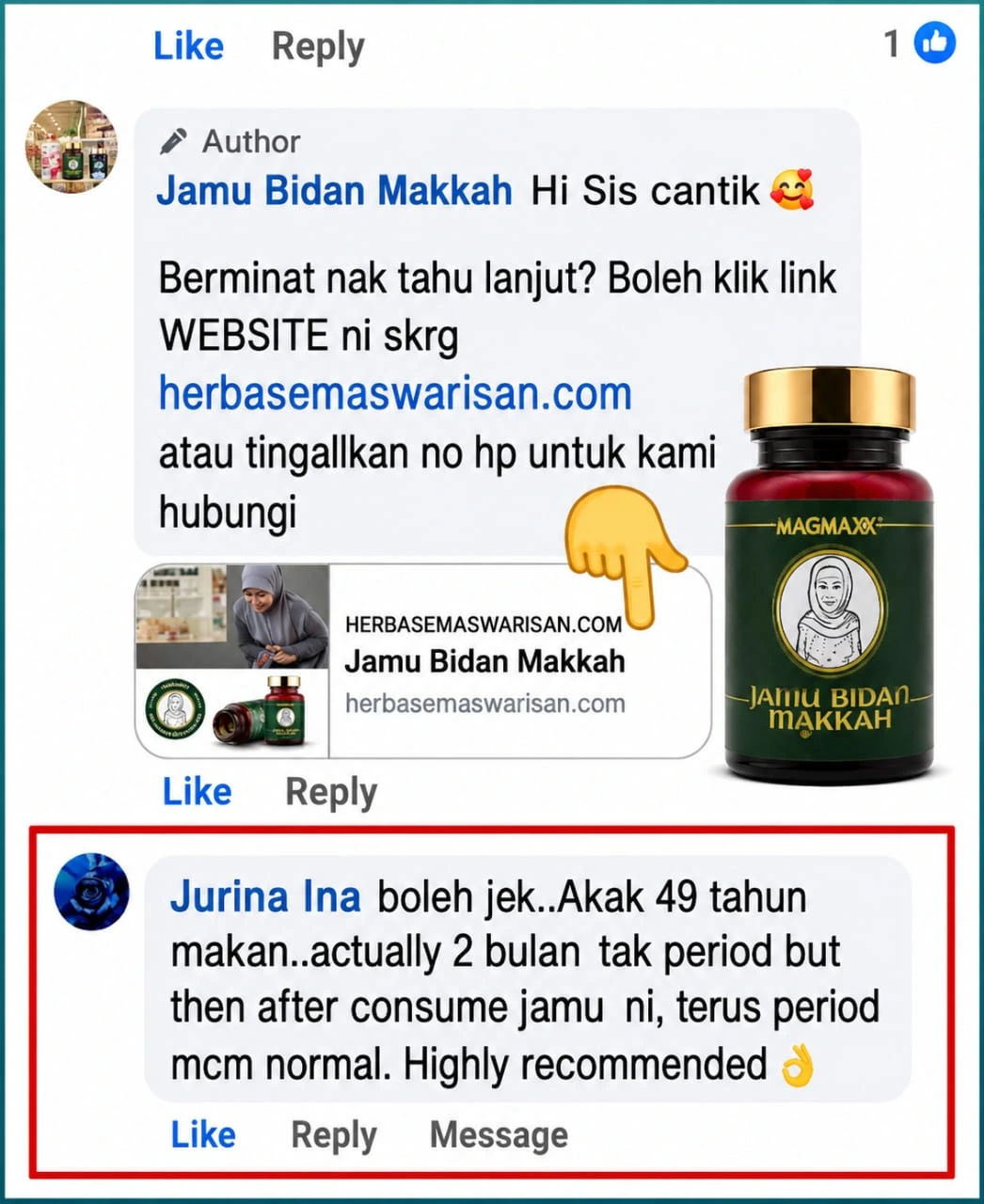 Testimoni FB - 2 bulan tak period, terus normal